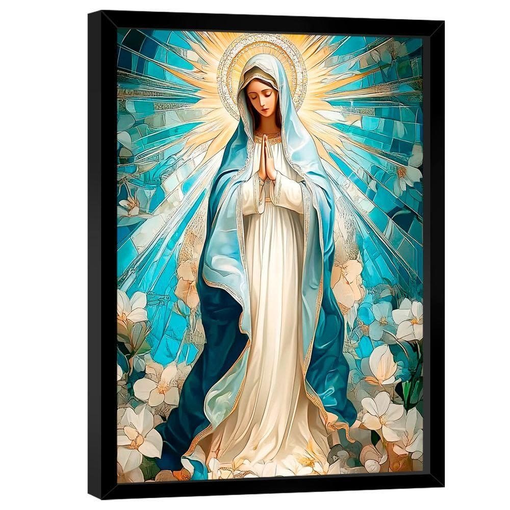 Quadro Decorativo Nossa Senhora Aparecida Branco E Azul