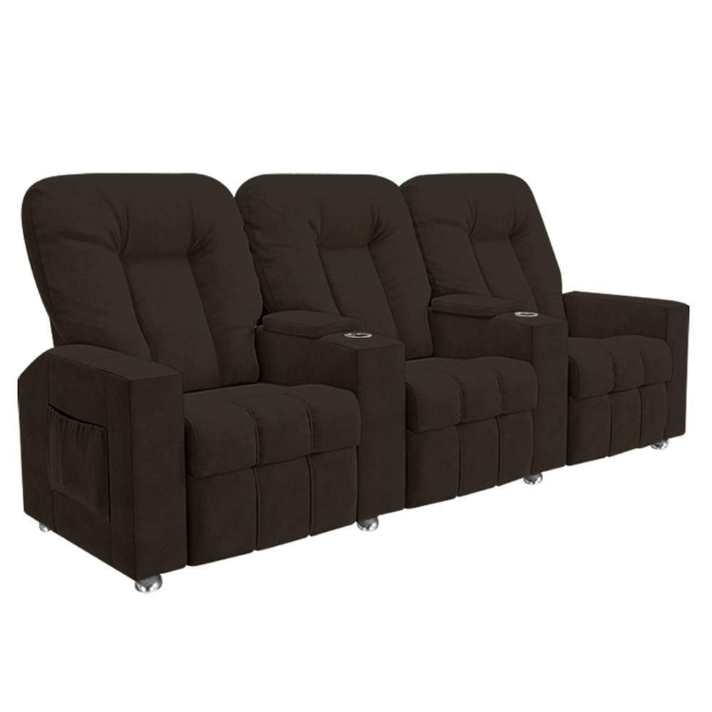 Poltrona Reclinável Para Cinema 3 Lugares Praddo Fh9 Pu Marrom - Mpozenato