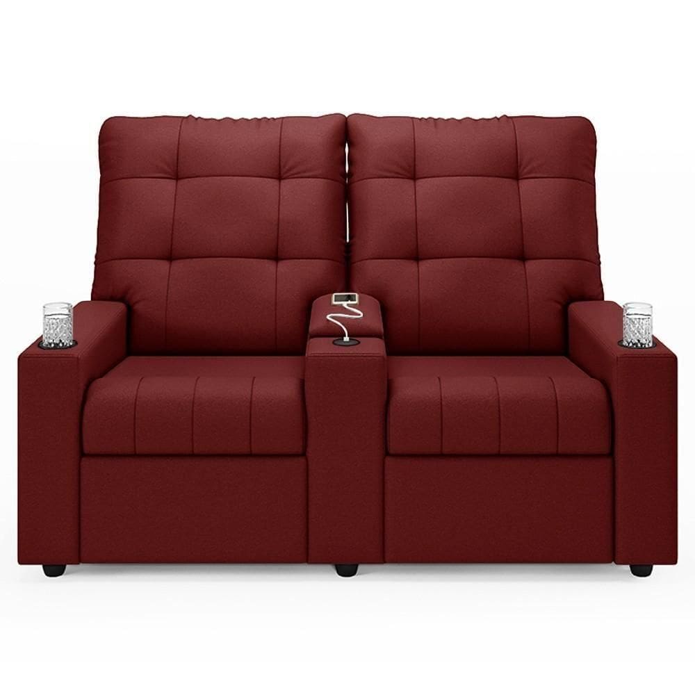 Poltrona De Cinema Reclinável 2 Lugares Baú Usb Mallie Fh9 Veludo Vermelho - Mpozenato