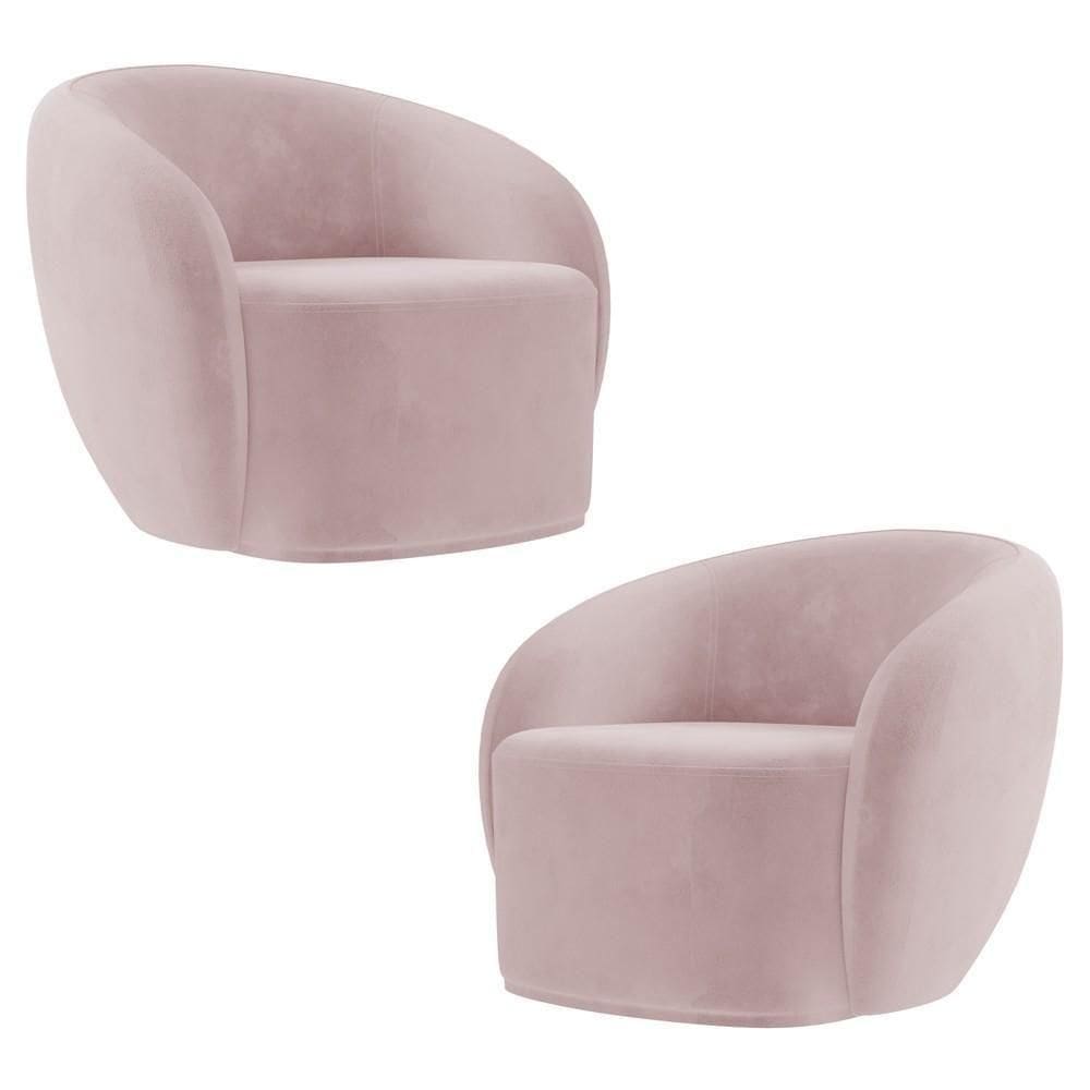 Poltrona Para Sala De Estar Orgânica Kit Com 2 Garbin K04 Veludo Rosê - Mpozenato