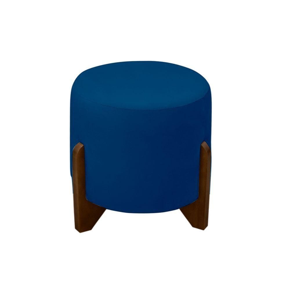 Puff Banqueta Decorativo Luiz Pés De Madeira Linho Azul Marinho Do Lar Móveis E Decoração