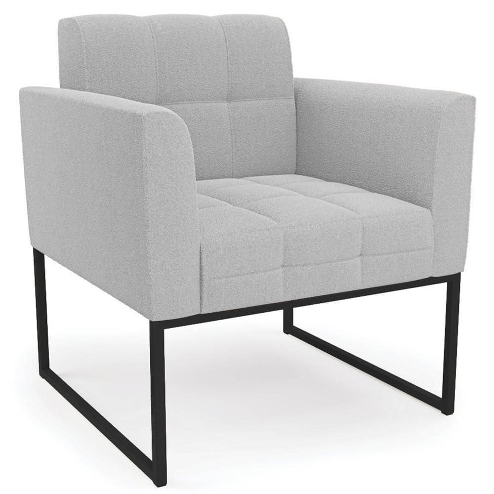 Poltrona Para Sala Base Industrial Preto Ana Bouclé Cinza - Ibiza