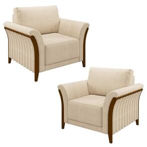 Kit 2 Poltronas Decorativas Sala De Estar 102cm Pés Madeira Roya M22 Linho Champanhe - Mpozenato