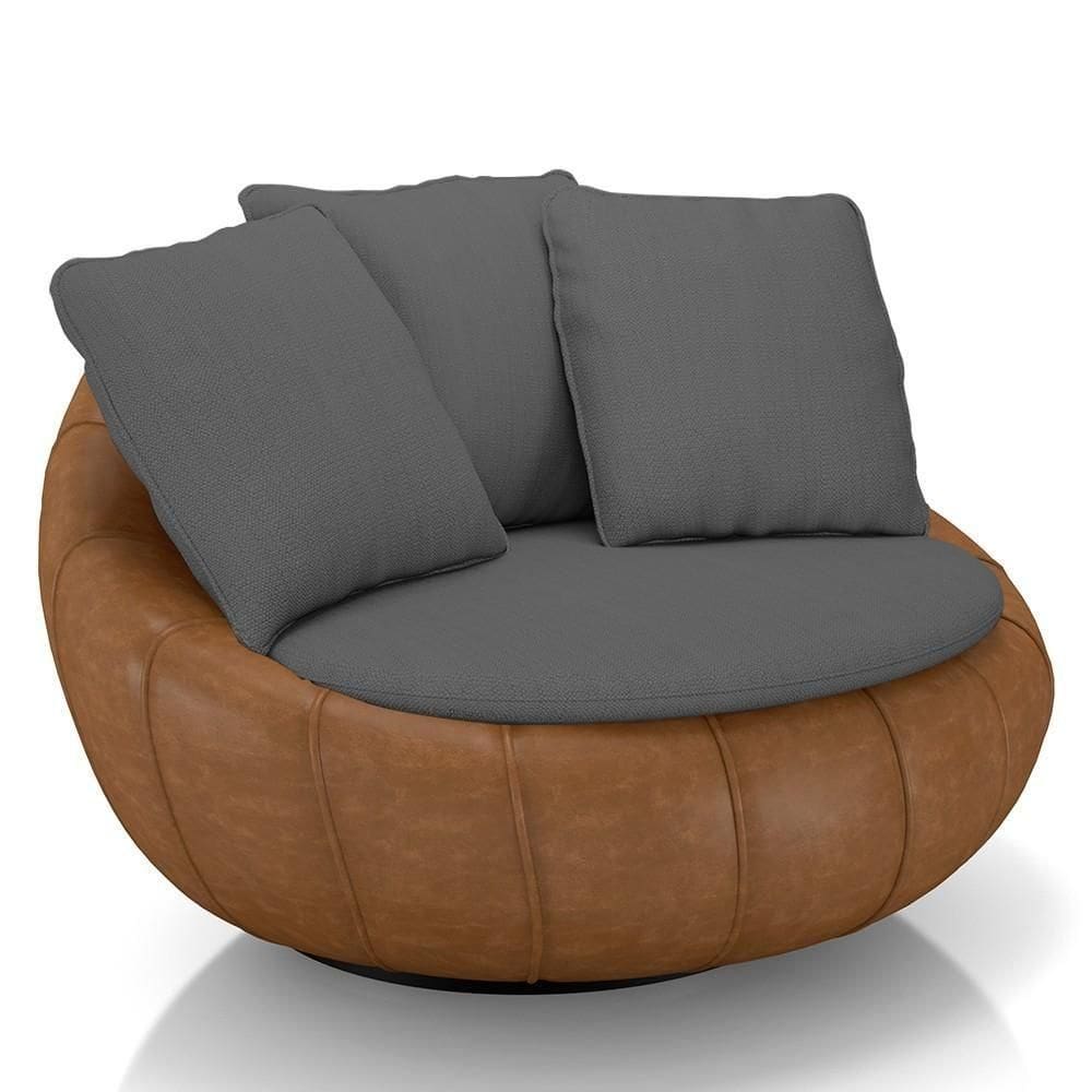 Poltrona Para Sala Giratória Redonda Saphire M22 Linho Grafite/caramelo - Mpozenato