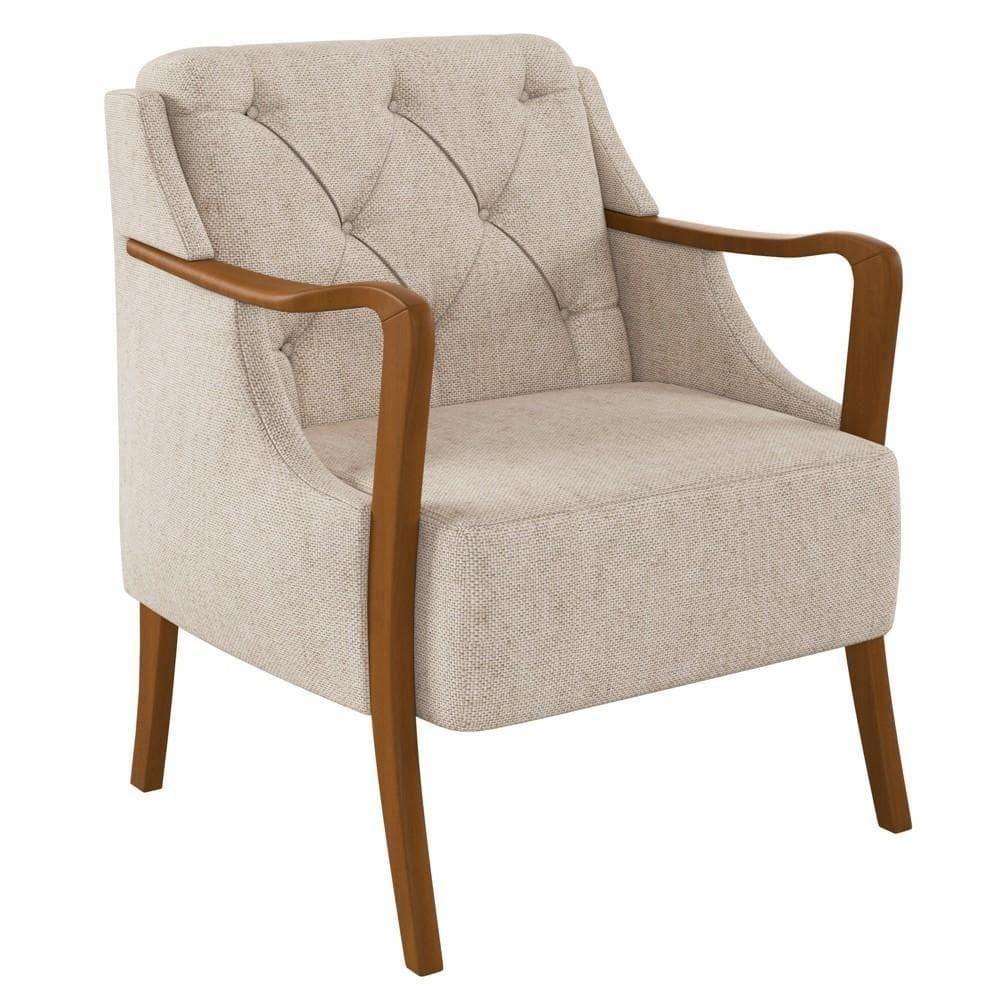 Poltrona Decorativa Para Sala De Estar Capitonê Lapa M22 Linho Cru Liso - Mpozenato