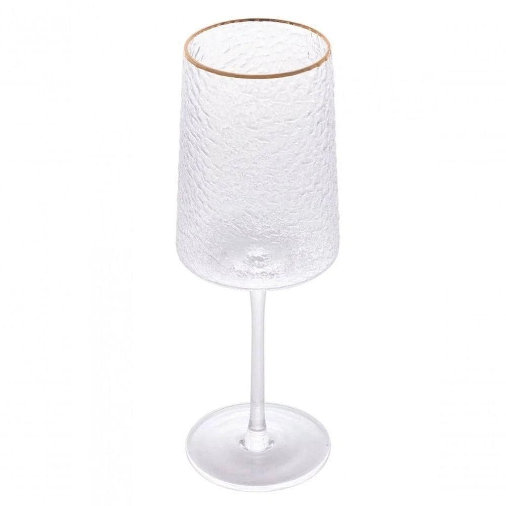 Taça Vinho De Cristal Martelado Petra Fio De Ouro 500ml Lyor