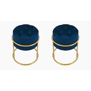 Kit 2 Puff Banqueta Estofado Decorativo Base De Ferro Capitonê Suede Azul Marinho Do Lar Móveis E Decoração
