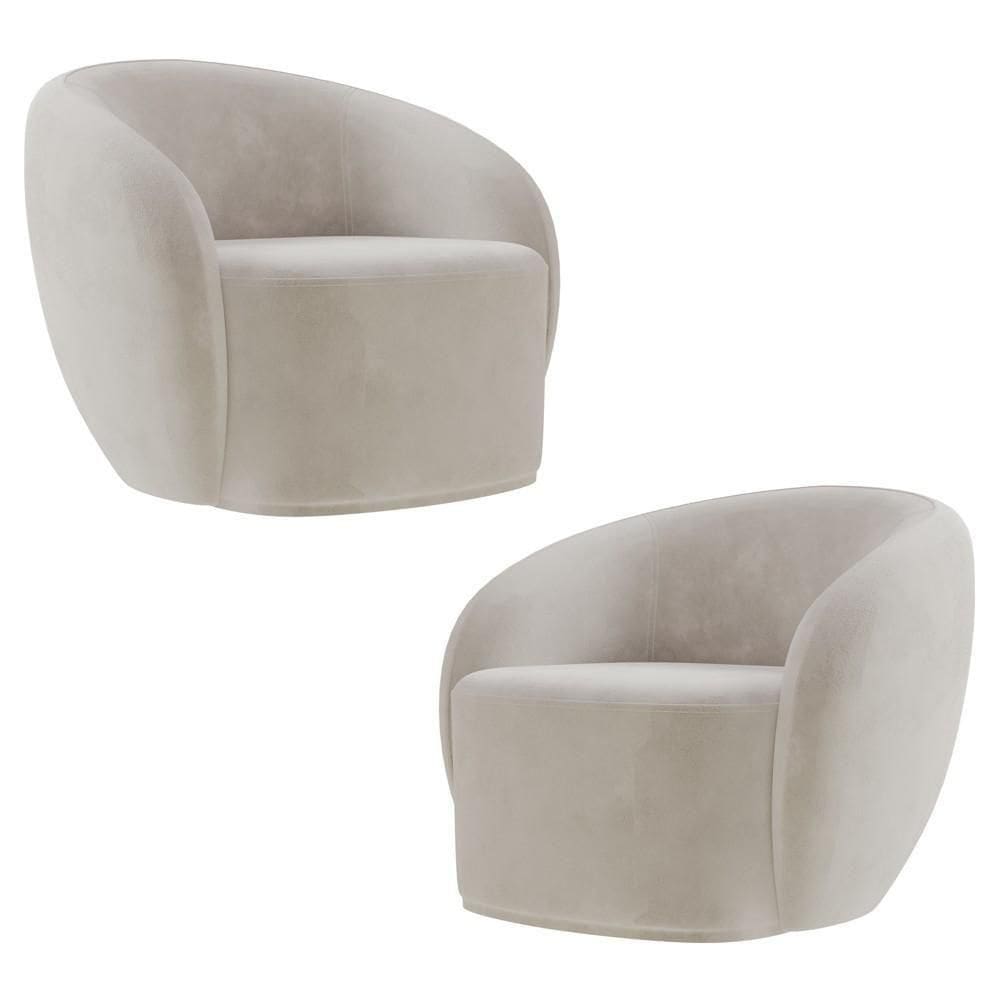 Poltrona Para Sala De Estar Orgânica Kit Com 2 Garbin K04 Veludo Bege - Mpozenato