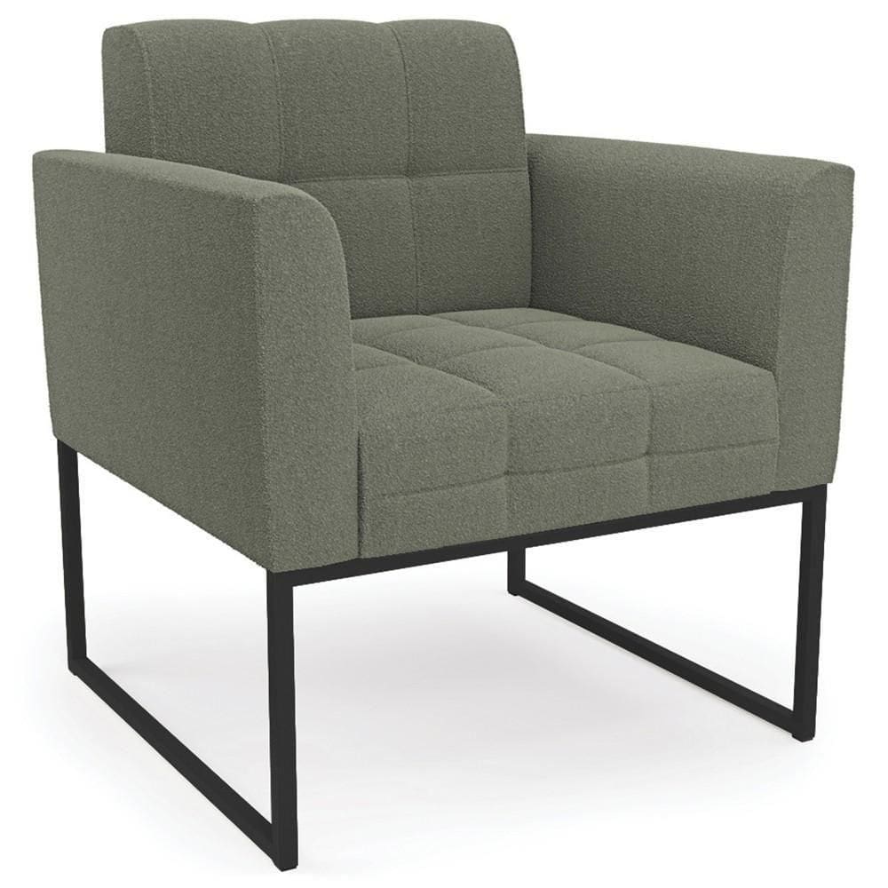 Poltrona Para Sala Base Industrial Preto Ana Bouclé Menta - Ibiza