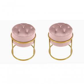 Kit 2 Puff Banqueta Estofado Decorativo Base De Ferro Capitonê Suede Rosa Do Lar Móveis E Decoração