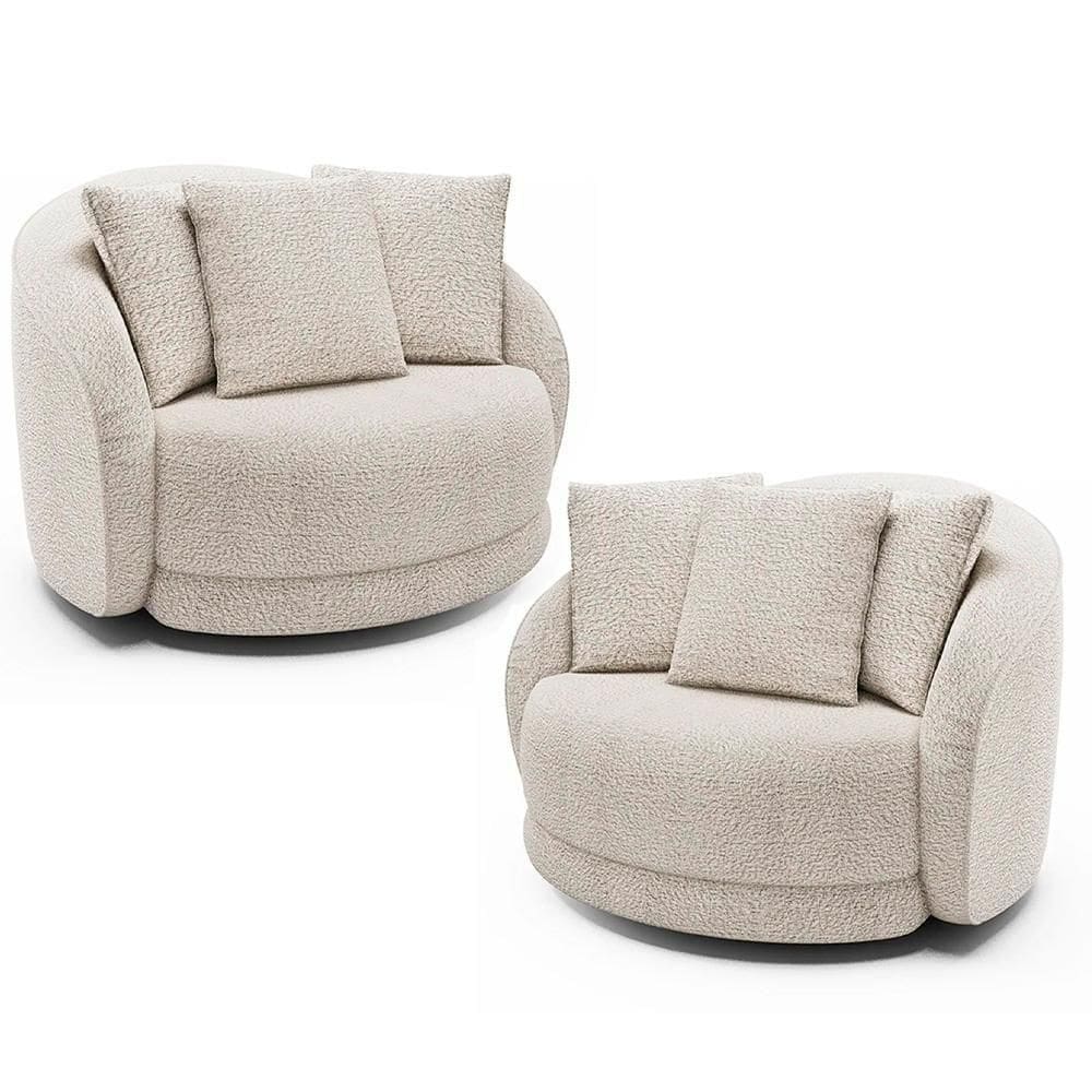 Kit 2 Poltronas Decorativa Giratória Para Sala Kaly M22 Boucle Branco - Mpozenato