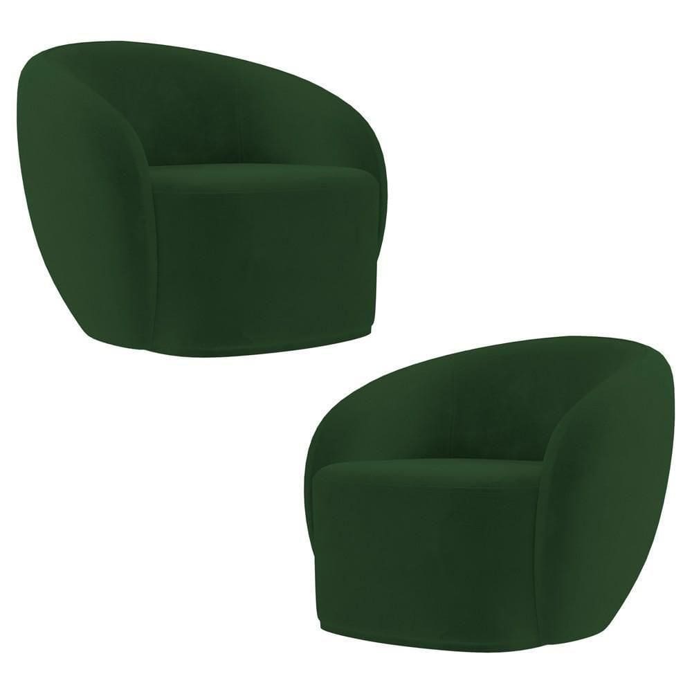 Poltrona Para Sala De Estar Orgânica Kit Com 2 Garbin K04 Veludo Verde - Mpozenato