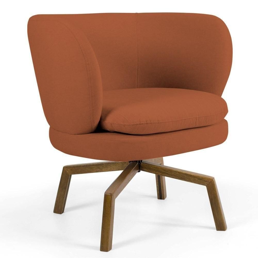 Poltrona Decorativa Sala De Estar Melissa Base Ka Giratória Veludo C-262 Telha - Domi