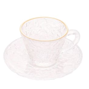 Xícara De Café Petra Cristal Com Pires E Borda Dourada 70ml
