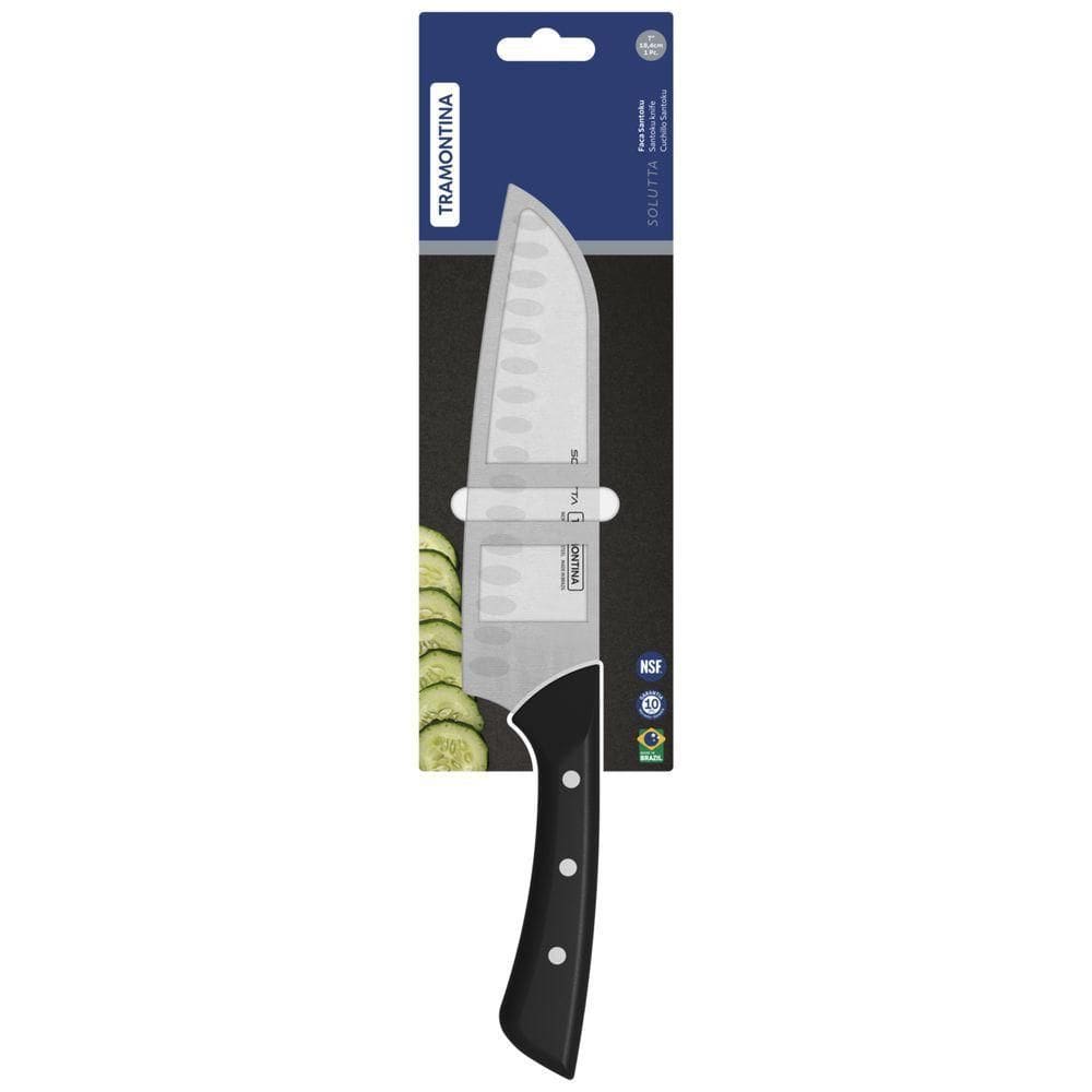 Faca Santoku Tramontina Solutta Com Lâmina Em Aço Inox E Cabo Em Policarbonato 7 Polegada Preto