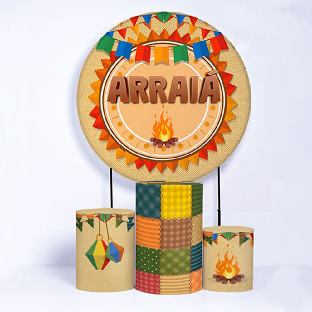 Kit Painel de Festa Redondo e Trio de Cilindros Festa Junina - Fera Print