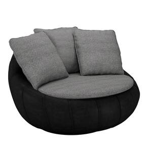 Poltrona Para Sala Giratória Redonda Saphire M22 Linho Cinza/preto - Mpozenato