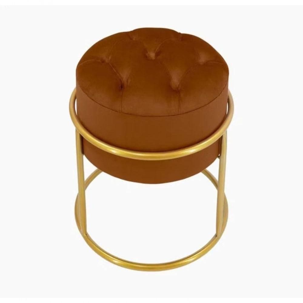 Puff Banqueta Estofado Decorativo Base De Ferro Capitonê Suede Terra Cota Do Lar Móveis E Decoração