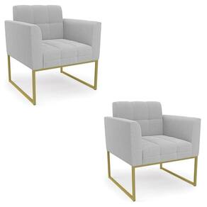 Poltrona Sala Base Industrial Dourado Kit 2 Ana Bouclé Cinza - Ibiza