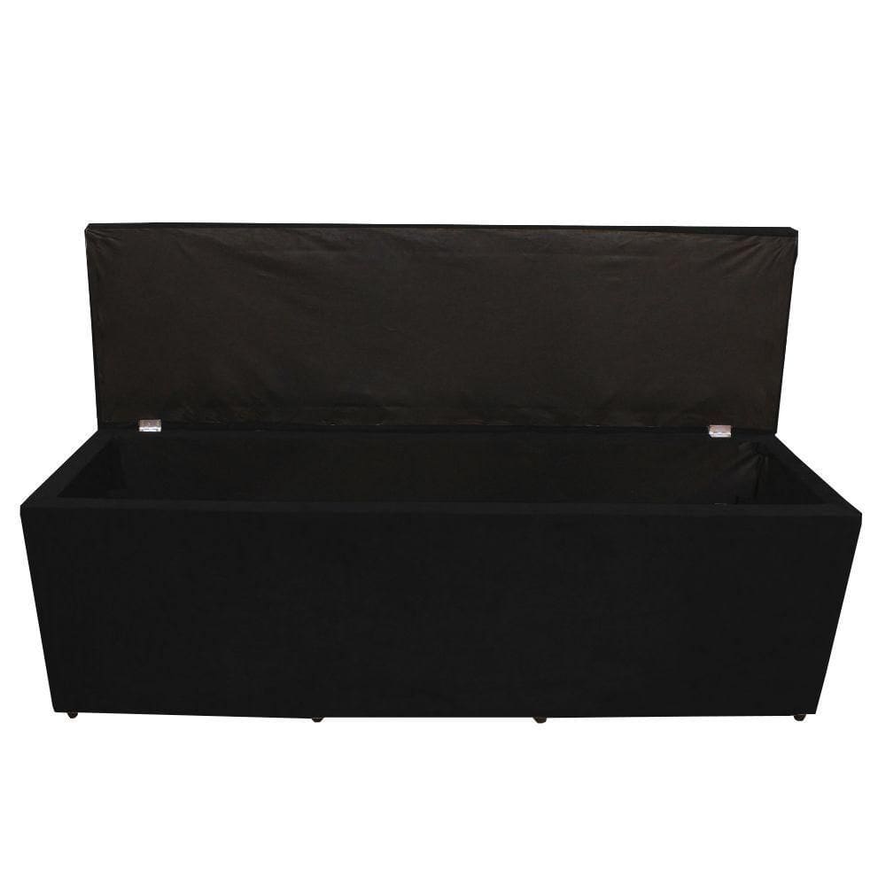 Calçadeira Baú Paris King 195 Cm Botão Strass Suede Preto Do Lar Móveis