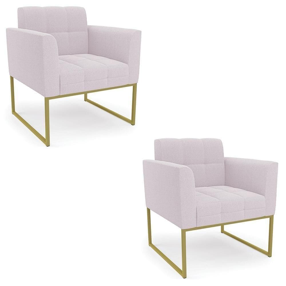 Poltrona Sala Base Industrial Dourado Kit 2 Ana Bouclé Rosê - Ibiza