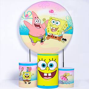 Kit Painel de Festa Redondo e Trio de Cilindros Bob Esponja - Fera Print