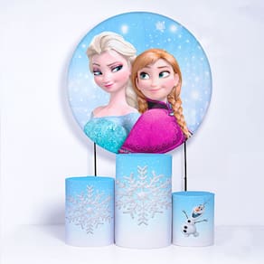 Kit Painel de Festa Redondo de 1,30m e Trio de Cilindros Frozen- Fera Print