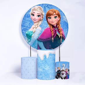 Kit Painel de Festa Redondo de 1,50m e Trio de Cilindros Frozen- Fera Print