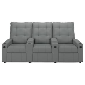 Poltrona De Cinema Reclinável 3 Lugares Baú Usb Mallie Fh9 Pu Cinza - Mpozenato