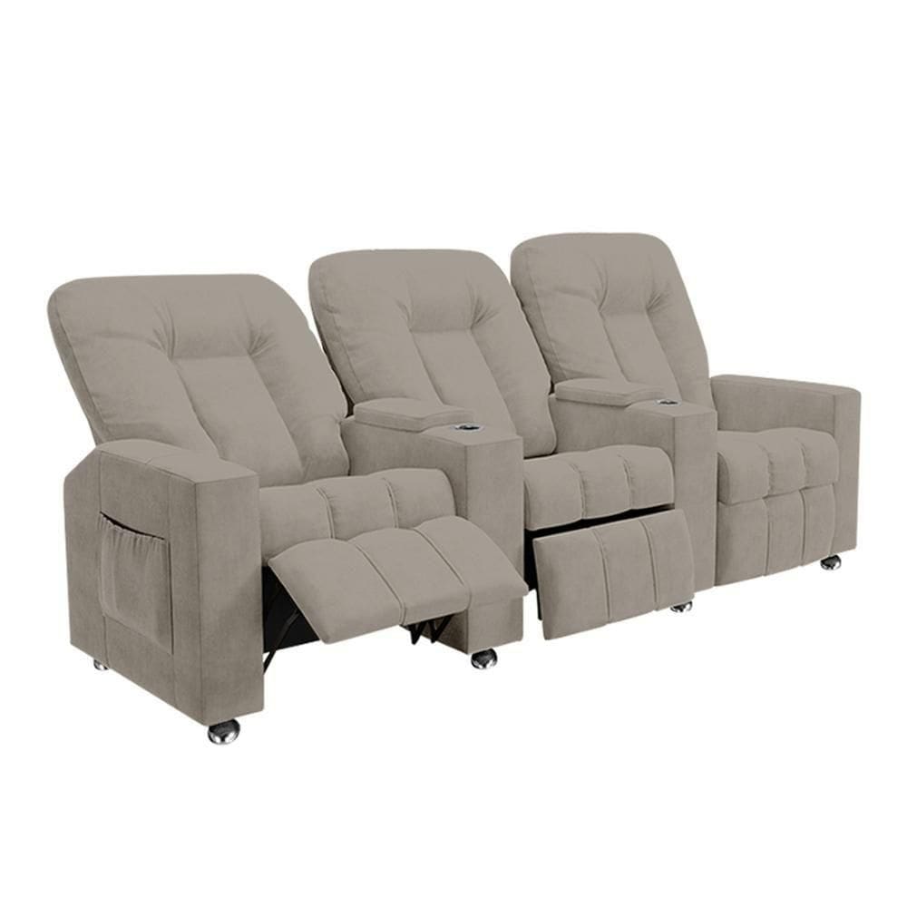 Poltrona Reclinável Para Cinema 3 Lugares Praddo Fh9 Veludo Capuccino - Mpozenato