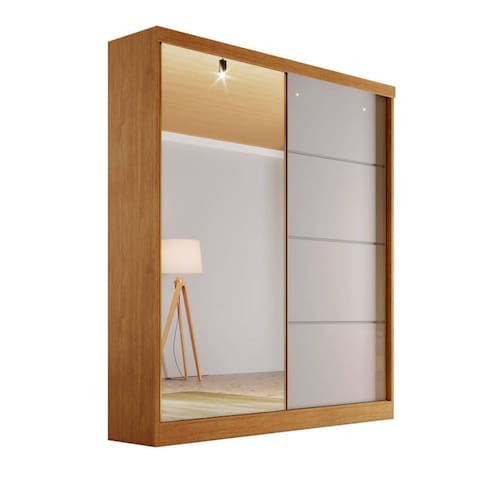 imagem-Guarda-roupa solteiro espelho 1,80m 100%MDF - Veneza-Nature/Off - Bianchi Móveis - Bronze