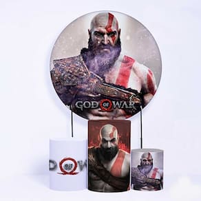 Kit Painel de Festa Redondo e Trio de Cilindros God of War - Fera Print