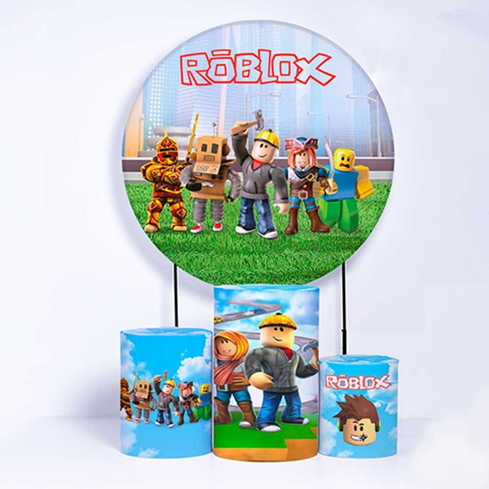 Kit Painel de Festa Redondo e Trio de Cilindros Roblox Tema 2 - Fera Print