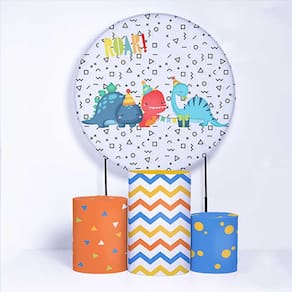 Kit Painel de Festa Redondo de 1,30m e Trio de Cilindros Dino Baby - Fera Print