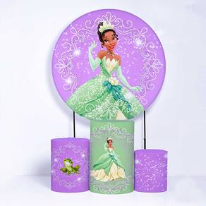 Kit Painel de Festa Redondo de 1,80m e Trio de Cilindros Tiana - Fera Print