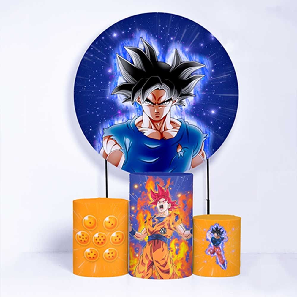 Kit Painel de Festa Redondo de 1,50m e Trio de Cilindros Dragon Ball - Fera Print