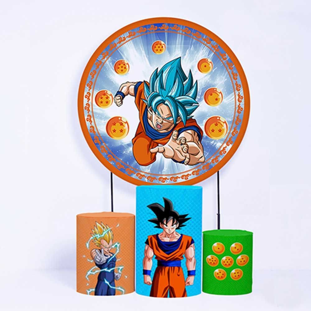 Kit Painel de Festa Redondo de 1,80m e Trio de Cilindros Dragon Ball - Fera Print