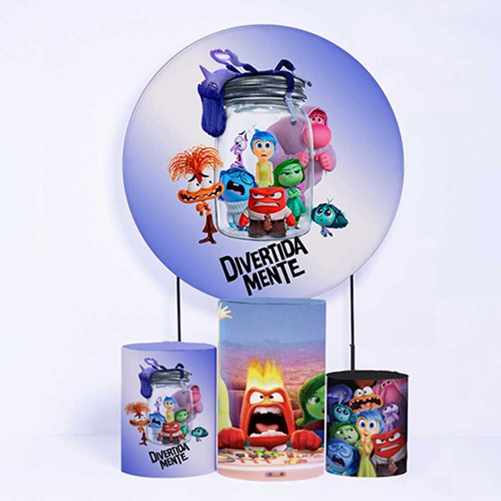 Kit Painel de Festa Redondo de 1,50m e Trio de Cilindros Divertidamente - Fera Print