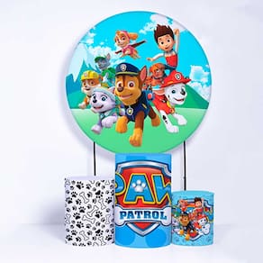 Kit Painel de Festa Redondo de 1,30m e Trio de Cilindros Patrulha Canina - Fera Print