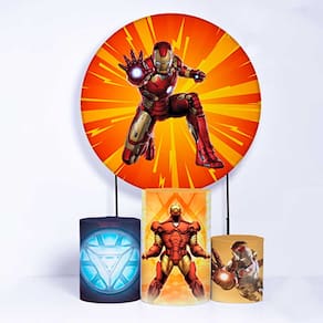 Kit Painel de Festa Redondo de 1,80m e Trio de Cilindros Homem de Ferro - Fera Print
