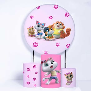 Kit Painel de Festa Redondo de 1,30m e Trio de Cilindros 44 Gatos - Fera Print