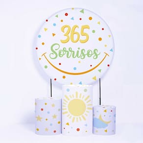 Kit Painel de Festa Redondo de 1,30m e Trio de Cilindros 365 Sorrisos - Fera Print