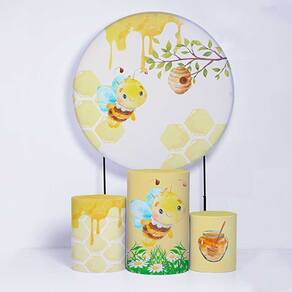 Kit Painel de Festa Redondo de 1,80m e Trio de Cilindros Abelhinha - Fera Print