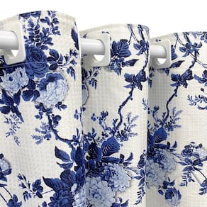 Cortina Varão Tecido Piquet Floral 4,00X2,50 Sala Quarto