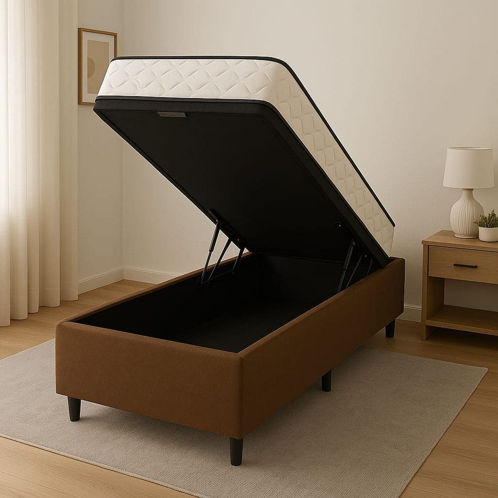 Cama Box Baú + Colchão Espuma D45 Suede Marrom 17x88x188cm