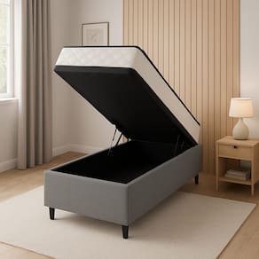 Cama Box Baú + Colchão Espuma D45 Sintético Cinza 17x78x188cm