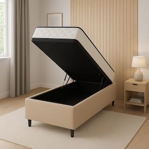 Cama Box Baú + Colchão Espuma D45 Sintético Bege 17x78x188cm