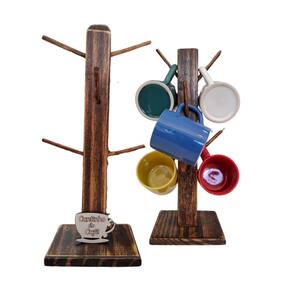 Kit Suporte Madeira Cantinho do Café com Xícaras Pintado a Mão Escuro