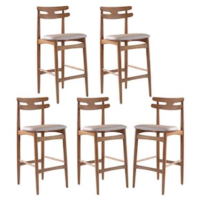 Kit 5 Banquetas Alta Estofada França 46 x 106 Cm Madeira Maciça Mel Facto Impermeável Pérola
