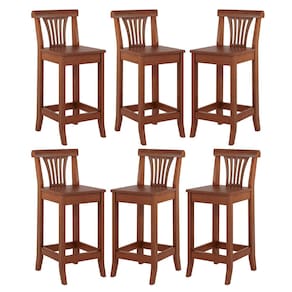 Kit 6 Banquetas Média Madeira Maciça Valentina 36x90Cm Cozinha Gourmet Verniz
